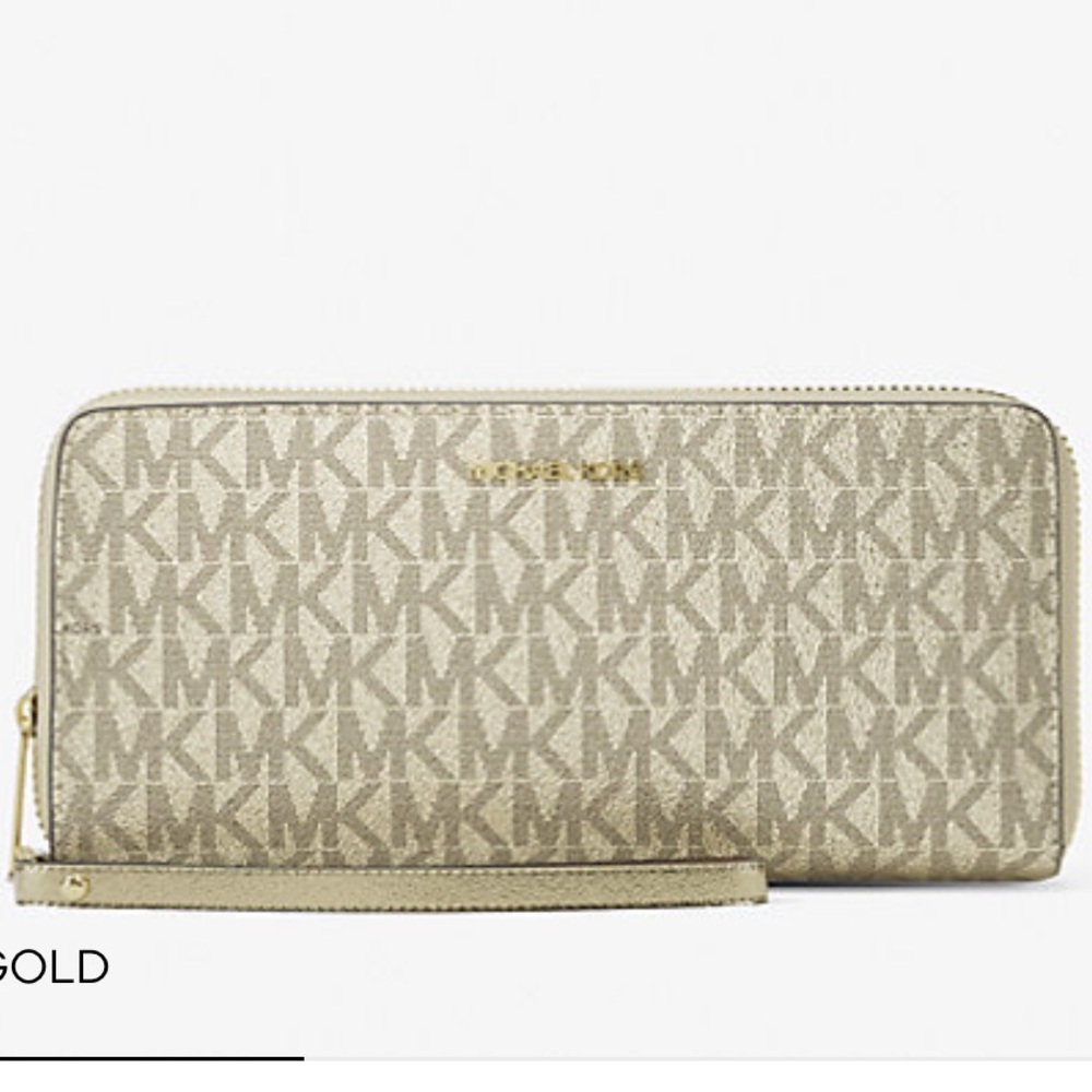 NWT Michael Kors Logo Large Metallic Signature Women's Wallet